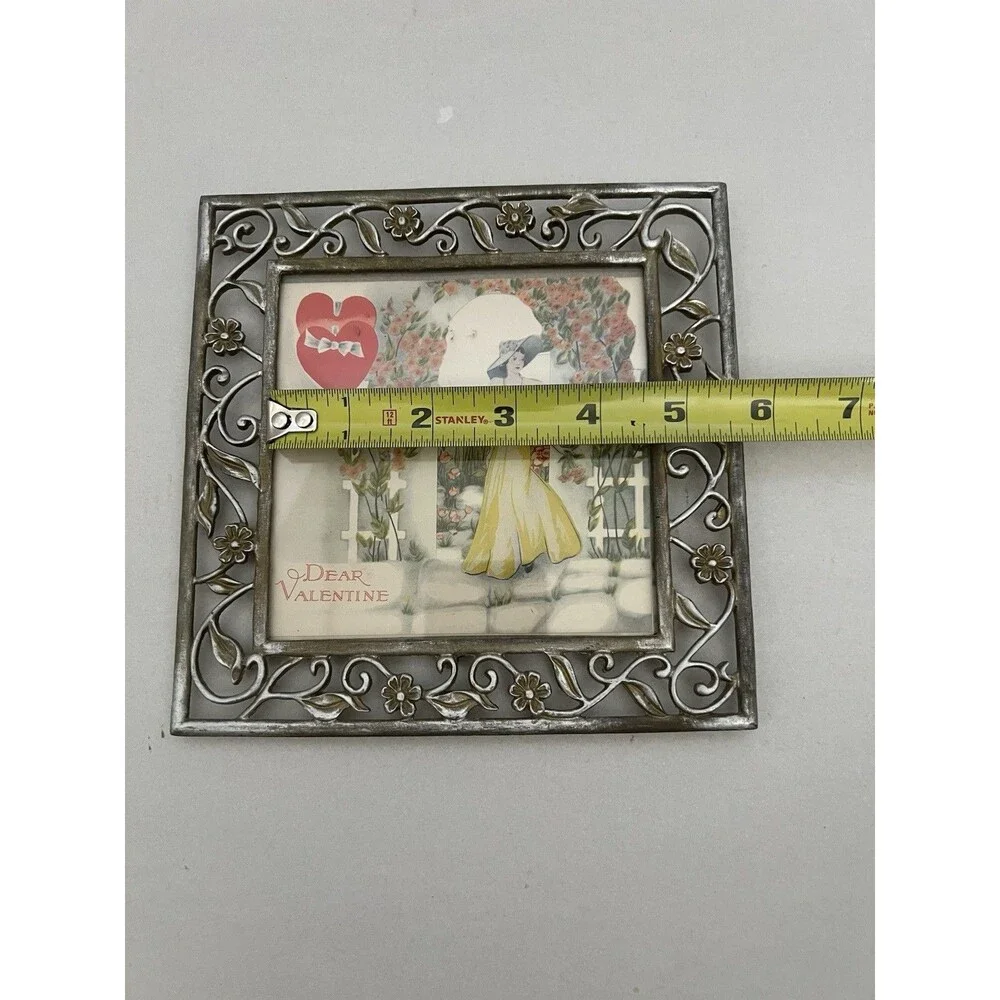 Romantic Cottagecore Ornate Metal Picture Frame 5x5 VTG Valentine Silver Color